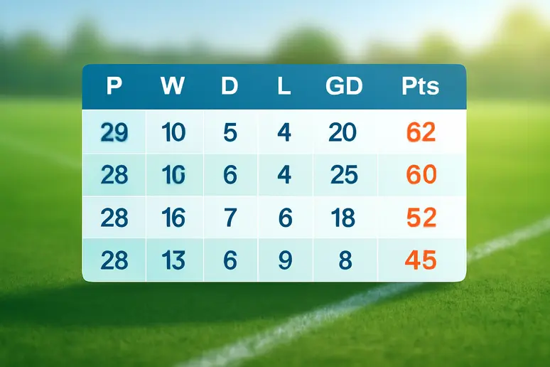 อัปเดตตารางคะแนนล่าสุด อ่าน P W D L GD Pts แบบเรียลไทม์